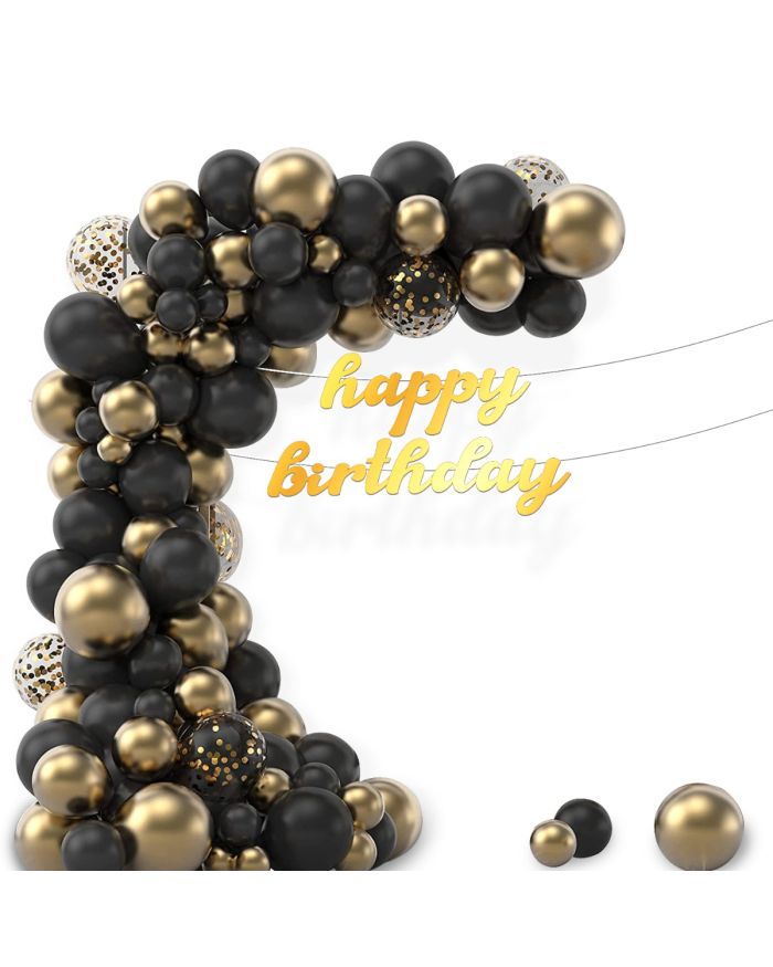 Happy Birthday Black & Gold Combo (52 Pcs), Birthday Celebration, Party  Decoration Supplies (Latex Balloons, Fairy Lights & Banner)