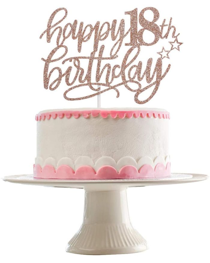 Happy 18th Birthday Cake Topper Rose Gold Glitter- 18th Birthday Cake Toppers, 18th Birthday Cake Topper