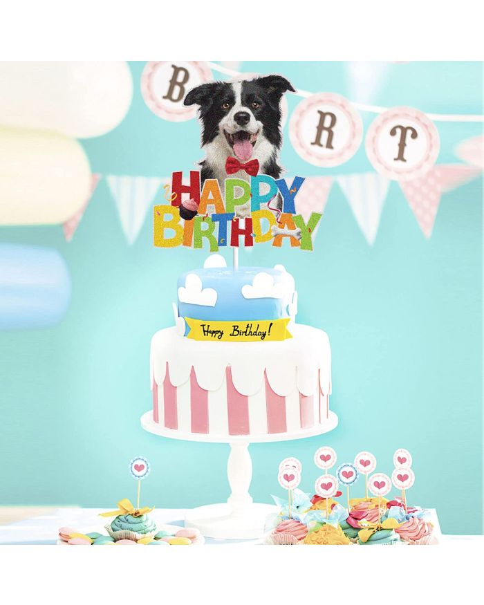Dog Happy Birthday Cake Topper Puppy Pet Themed Bday Party Cake