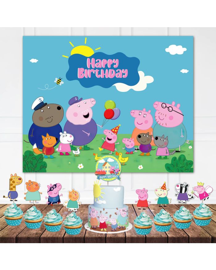Festiko® Peppa Pig Backdrop, Birthday Party Background 1pc Peppa Pig Theme Backdrops Banner,Happy Birthday Party Decorations,Party Supplies For Kids Birthday Party