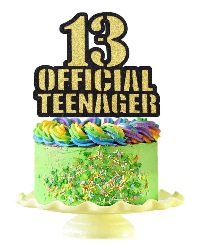 Official Teenager 13 Birthday Cake Topper - Boys Girls 13th Birthday Gold Glitter Cake Supplies - Thirteen Years Old Birthday Party Decoration