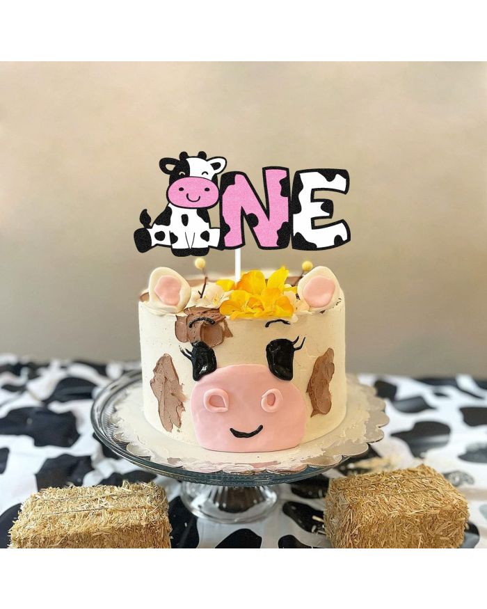Festiko®Holy Cow I'm One Gold Glitter Cake Topper Cow Theme Happy 1st  Birthday