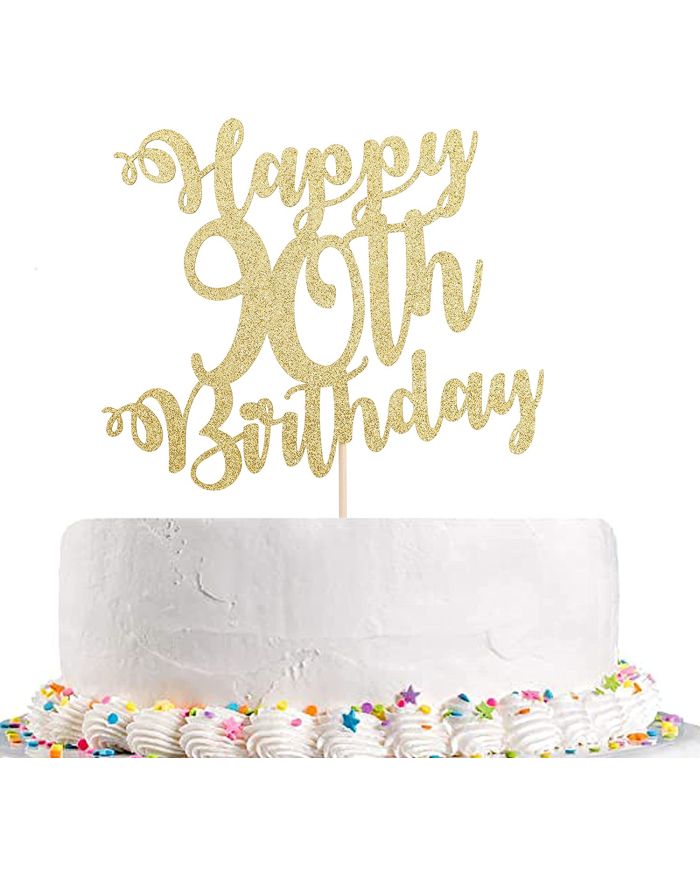 90 Birthday Cake Topper Gold Glitter, 90th Party Decoration Ideas | eBay
