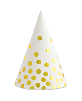 Festiko® 10 Pcs White Cone Party Hats With Golden Polka Dot , Theme Birthday Supplies, Return Gifts for Kids, Gift Accessories, Party Items, Paper Cone Party Hats/ Cap, Party wearables