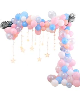  102 Pcs- Happy Birthday Pink, White & Blue Combo, Birthday Celebration, Party Decoration Supplies (Latex Balloons, Star Lights & Happy Birthday Foil Balloons)