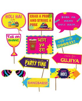 Holi Photo Booth Props [11pcs] Holi Festival Celebration and Decoration Party Theme Prop, Holi Selfie