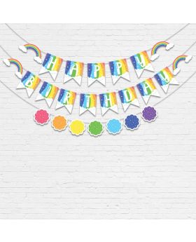 Colorful Rainbow & Cloud Banner of Happy Birthday For Theme Birthday Party & Wall Decorations Items for Boys/Girls/Kids Birthday