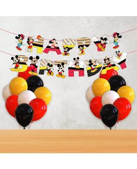 Mickey Mouse Theme Birthday Party Decoration Item Combo Pack, Mickey Happy Birthday Decoration, Mickey Mouse Themed Party Supplies (Banner & Multicolour Balloons)