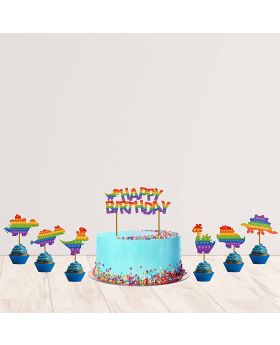Pop Birthday Party Decorations, Fidget Party Supplies, Pop Game Toys Theme Party Pack Incuded Pop Themed Cake Topper & Cup Cake Toppers