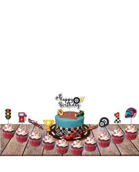 11 pcs - Racing Car Theme Cake & Cupcake Toppers,  Let's go Racing Party Supplies 
