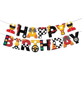 Racing Car Theme Birthday Banner, Let's go Racing Party Supplies 