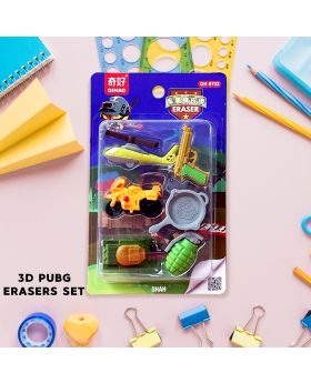 Festiko® Pubg Theme Eraser Set Of 6 Pcs For Kids With Adorable Pubg Tools & Equipments, Fancy Eraser Set, stationery Set for Kids, Party Return Gift for Kids