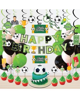 Football Theme Party Supplies - for Game Day, and Football Birthday Party Decorations ,Party Supplies Combo Banner,Swirls,Cake Topper,Cup Cake Toppers & Multicolour Balloons