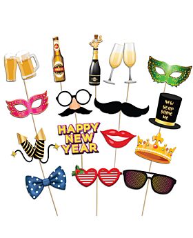 Festiko® 16 Pcs New Years Eve Photo Booth Props-2023 Photo Booth Props, New Years Eve Party Supplies 2023,Happy New Year Decorations 2023