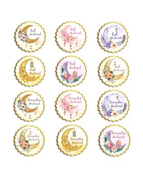 Festiko® Set of 48 Pcs Floral Stickers for Ramadan/Eid, Stickers for Ramadan, Eid Party Supplies