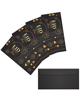 Festiko® Set of 12 Pcs Eidi Envelopes For Eid (Black & Golden), Envelopes For Eidi, Eid Party Supplies