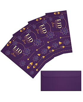 Festiko® Set of 12 Pcs Eidi Envelopes For Eid (Purple & Golden), Envelopes For Eidi, Eid Party Supplies