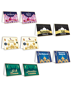 Festiko® Set of 10 Pcs Tent Cards for Ramadan/Eid, Gift Cards for Ramadan, Eid Party Supplies
