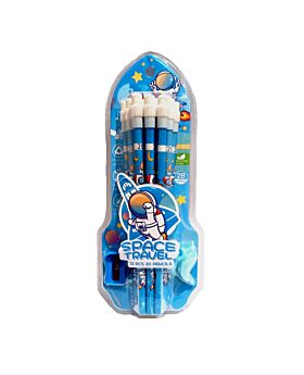 Festiko® Set of 14 Pcs Space Theme Pencil Eraser Set C, Space Theme Stationery Set, Birthday Return Gifts for Kids