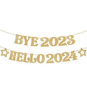 Festiko® Bye 2022 Hello 2023 Banner - Gold Glitter, Happy New Years Banner, Happy New Year Decorations 2023, New Year Eve Banner Decorations, New Years Eve Party Supplies 2023