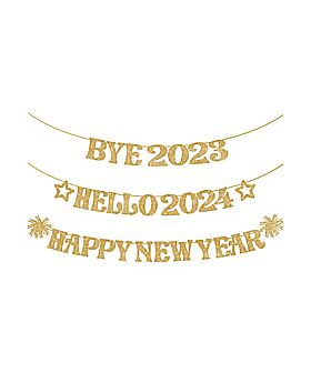 Festiko® Bye 2022 Hello 2023, Happy New Year Banner - Gold Glitter, Gold Backdrop for Happy New Year Decorations 2023, New Years Eve Party Supplies 2023, New Years Eve Banner, NYE Banner