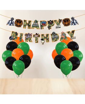 Video Game Happy Birthday Decorations - PUBG Happy Birthday Party Supplies Picks for Kids Gaming Themed Birthday Party Supplies Combo(Banner & Balloons)