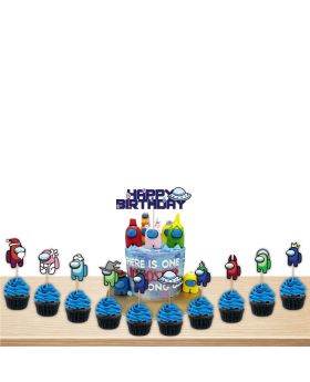  Among Us Theme Game Birthday Party Supplies and Decorations,Party Supplies for Kids- Party Decorations, Birthday Decorations for Kids Happy Birthday Cake Topper,Cup Cake Topper