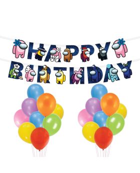 Among Us Theme Game Birthday Party Supplies and Decorations,Party Supplies for Kids- Party Decorations, Birthday Decorations for Kids Happy Birthday Banner & Party Balloons