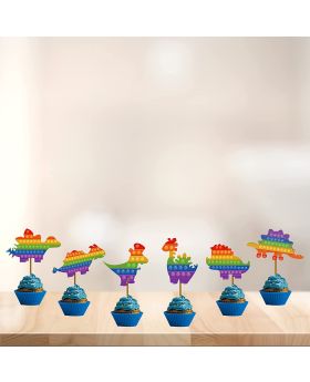 Pop Birthday Party Decorations, Fidget Party Supplies, Pop Game Toys Theme Party Decoration Supplies Pop Themed 24 PCS Cup Cake Toppers
