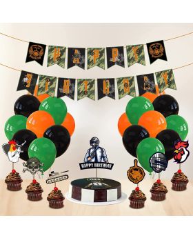Video Game Happy Birthday Decorations - PUBG Happy Birthday Party Supplies for Kids Gaming Themed Birthday Party Supplies Combo(Banner,Cake Topper,Cup Cake Toppers & Balloons)