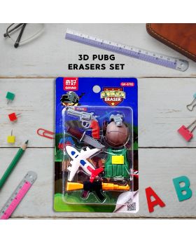 Festiko® Pubg Theme Eraser Set Of 6 Pcs For Kids With Cute Pubg Tools & Equipments, Fancy Eraser Set, stationery Set for Kids, Party Return Gift for Kids