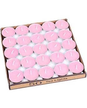 Unscented Wax Tealight Candles for Diwali Decoration/Diya tealight Candle/Round Tea Light Candle for Decoration (Pink, 50)
