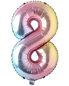 "8" Rainbow Number Foil Balloon 40 Inch Gradient Digit Ball Colorful For Wedding, Birthday, Anniversary Party Decoration