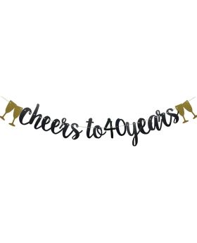 Cheers To 40 Years Banner Black Paper Glitter Party Decorations For 40TH Wedding Anniversary 40 Years Old 40TH Birthday Party Supplies Letters Black