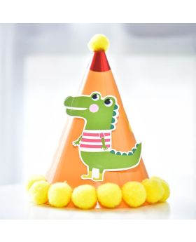 Festiko® 12 Pcs Crocodile Theme Cone Party Hats, Theme Birthday Supplies, Return Gifts for Kids, Gift Accessories, Party Items, Paper Cone Party Hats/ Cap, Party wearables