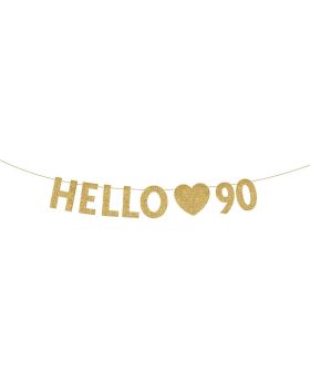 90th Birthday Decoration Set - Happy 90th Birthday Banner with Black & Gold Glitter Circle Dots Cheers to Ninety Years Old Birthday Party Decorations.