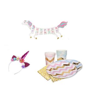 62 pcs- Unicorn Theme Decoration Combo, Unicorn Birthday Party Supplies, Unicorn Theme for Girls (Headband, Glasses, Plates, Napkins, Banner)