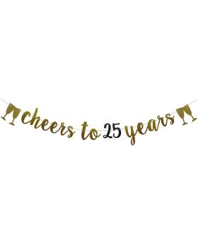 Cheers to 25 Years Banner Gold and Black Glitter Paper Party Decorations for 25th Wedding Anniversary 25 Years Old 25th Birthday Party Supplies Letters Black and Gold