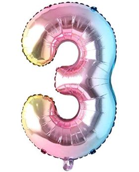 "3" Rainbow Number Foil Balloon 40 Inch Gradient Digit Ball Colorful For Wedding, Birthday, Anniversary Party Decoration