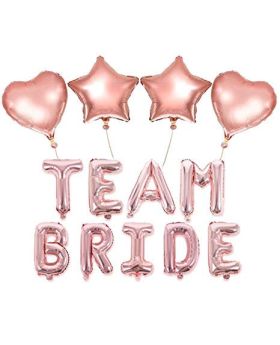  Bridal Shower Combo5 Rose Gold- "Team Bride" Foil, 2pcs Star & 2pcs Heart Balloons For Bachelorette Party Decorations