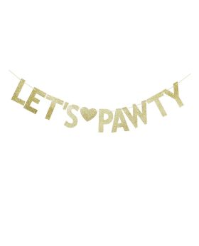 Let's Pawty Banner for Pet Dogs Birthday Party Sign Decorations - Gold