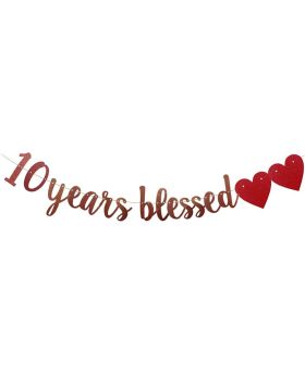 10 Years Blessed Banner Rose Gold Paper Glitter Party Decorations for 10TH Wedding Anniversary 10 Years Old 10TH Birthday Party Supplies Letters Rose Gold