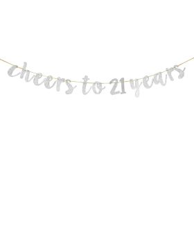 Glitter Silver Cheers to 21 Years Banner - 21st Birthday Sign Bunting 21& Legal Marriage Anniversary Party Bunting Decoration