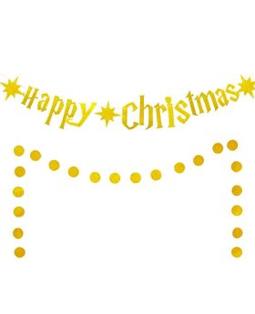 "Magical Harry Potter" Happy Christmas Banner - Gold Glitter - Christmas Banner Themed Harry Pottery Parties & Decoration