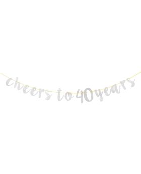 Glitter Silver Cheers to 40 Years Banner - 40th Birthday Sign Bunting 40th Marriage Anniversary Party Bunting Decoration