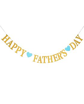 Festiko® Happy Father's Day Banner in Gold Glitter  With Blue Glitter Heart Sign, Father's Day Combo, Fathers day Decoration Items
