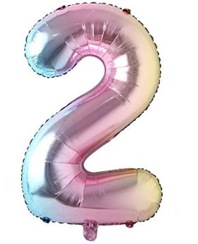 "2" Rainbow Number Foil Balloon 40 Inch Gradient Digit Ball Colorful For Wedding, Birthday, Anniversary Party Decoration