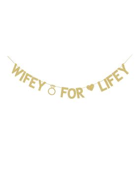 "Wifey For Lifey" Happy Anniversary Gold Banner for Wedding Anniversary Party Decorations