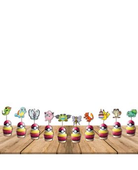 10 Pcs- Pokemon Theme Cupcake Toppers, Pokemon Theme Birthday Decorations, Birthday Party Items