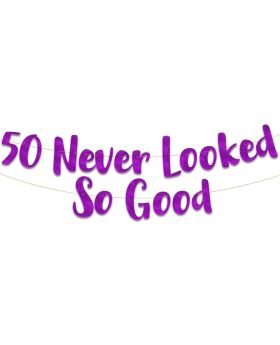 50 Never Looked So Good Purple Glitter Banner - 50th Birthday Decorations and Supplies